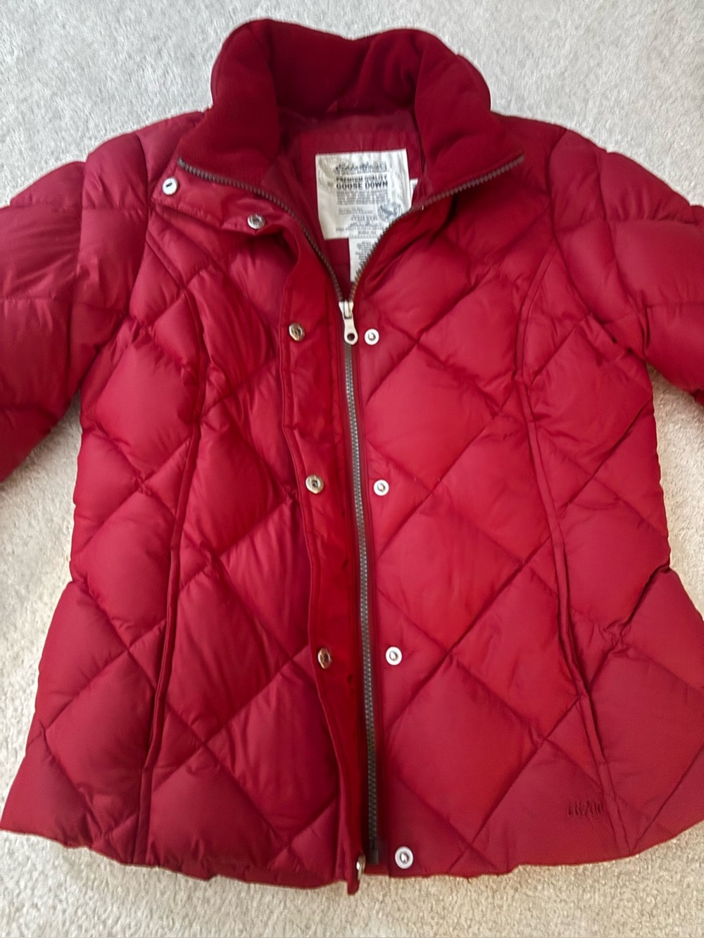Eddie Bauer Premium Quality Goose Down Women’s Red Quilted Coat, 700 Fill Power